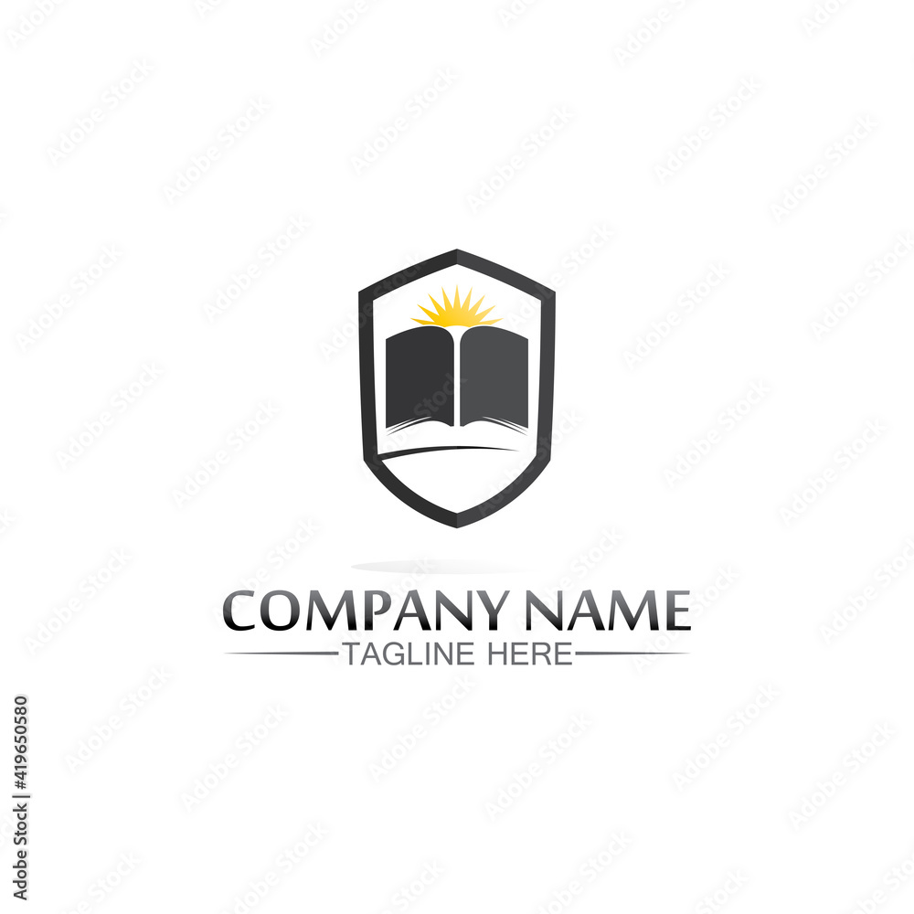 school logo and education, vector, illustration and book logo for study web, pen, workshop and learn
