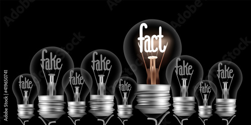 Light Bulbs with Fake and Fact Concept