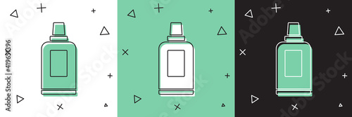 Set Plastic bottle for laundry detergent, bleach, dishwashing liquid or another cleaning agent icon isolated on white and green, black background. Vector.