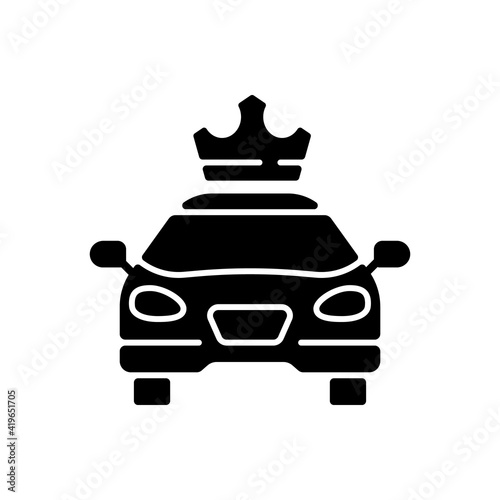 Premier cars black glyph icon. Service for ordering premium taxis. Comfortable ride. Reservation of passenger cars. Luxury cab. Silhouette symbol on white space. Vector isolated illustration