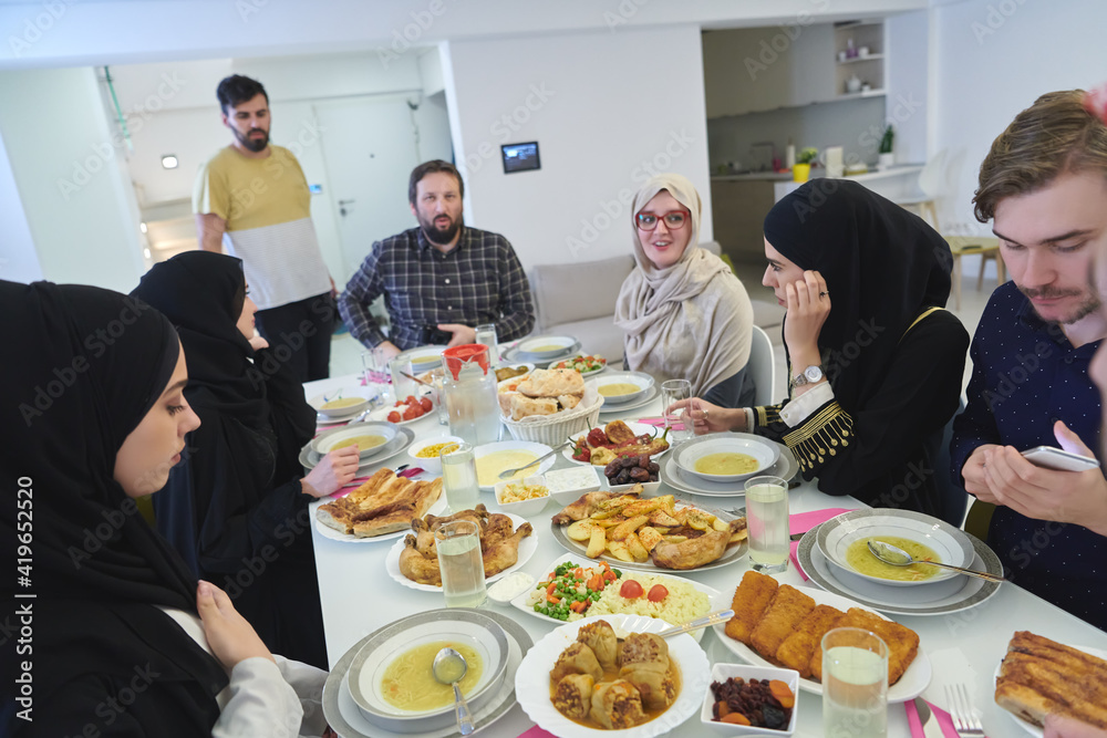 Muslim family having iftar together during Ramadan.