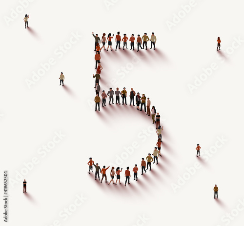 Large group of people in number 5 five form