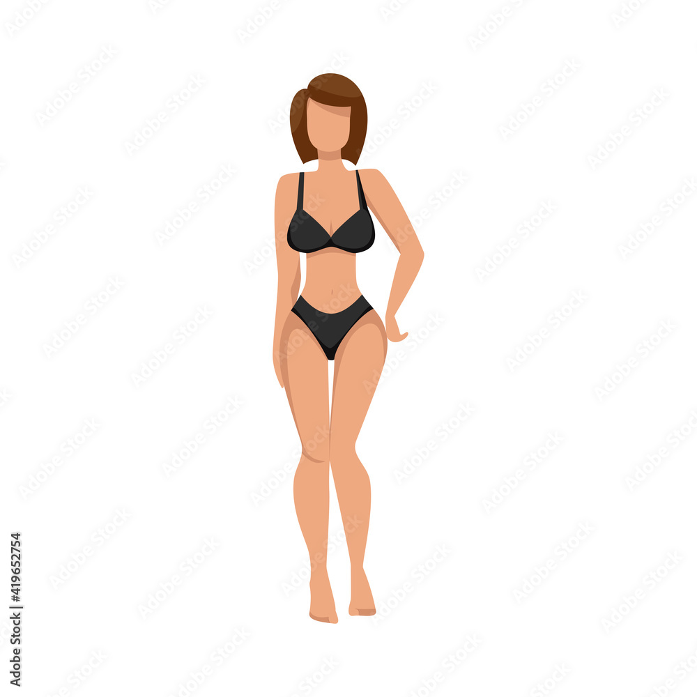 Woman posing in underwear, woman with hourglass shaped body. Woman in lingerie, female body type hourglass. For the design of lingerie and swimwear, bathing suits.