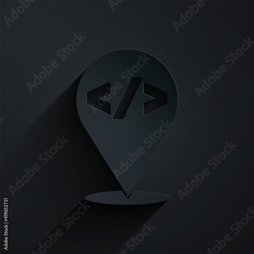 Paper cut Web design and front end development icon isolated on black background. Paper art style. Vector.