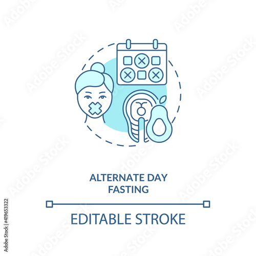 Alternate day fasting blue concept icon. Diet plan. Eating pattern. Weight loss. Intermittent fasting idea thin line illustration. Vector isolated outline RGB color drawing. Editable stroke