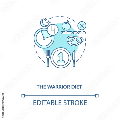 The warrior diet blue concept icon. Healthy eating pattern. Dietary strategy. Intermittent fasting idea thin line illustration. Vector isolated outline RGB color drawing. Editable stroke