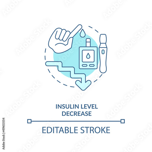 Insulin level decrease blue concept icon. Health care. Diabetes disease help. Intermittent fasting benefit idea thin line illustration. Vector isolated outline RGB color drawing. Editable stroke