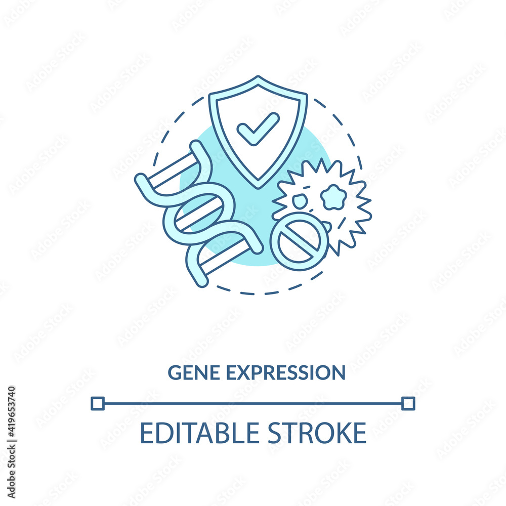 Gene expression blue concept icon. Genetic predisposition to disease. Intermittent fasting benefits idea thin line illustration. Vector isolated outline RGB color drawing. Editable stroke Gene expression blue concept icon. Genetic predisposition to disease. Intermittent fasting benefits idea thin line illustration. Vector isolated outline RGB color drawing. Editable stroke