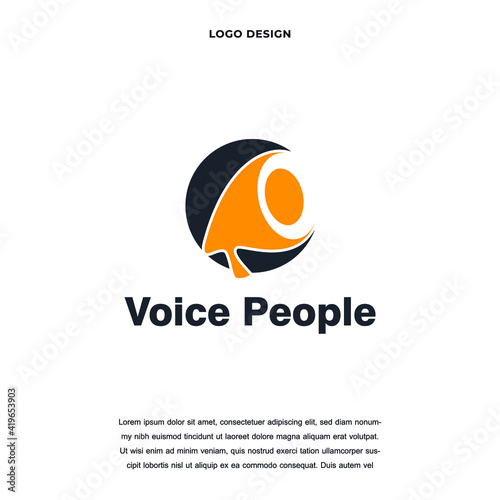 Creative people voice icon logo design vector illustration. people chat with megaphone symbol logo design color editable