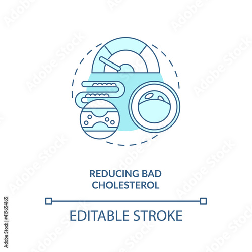 Reducing bad cholesterol blue concept icon. Healthy eating. Proper metabolism. Intermittent fasting benefits idea thin line illustration. Vector isolated outline RGB color drawing. Editable stroke
