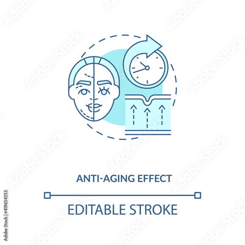 Anti aging effect blue concept icon. Smooth skin. Wrinkle treatment. Intermittent fasting benefit idea thin line illustration. Vector isolated outline RGB color drawing. Editable stroke