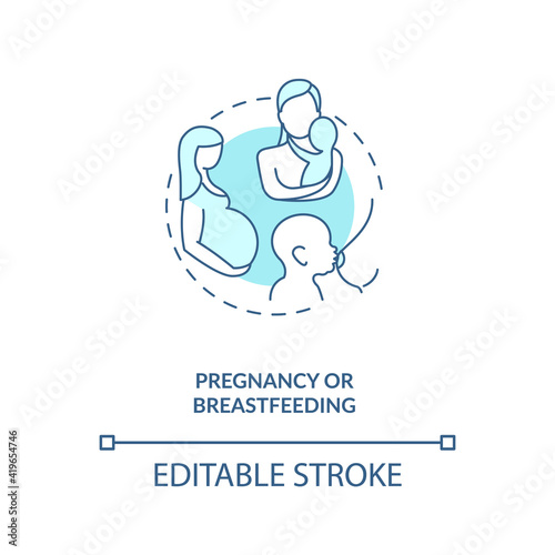Pregnancy or breastfeeding blue concept icon. Motherhood, caring for newborn baby. Intermittent fasting idea thin line illustration. Vector isolated outline RGB color drawing. Editable stroke