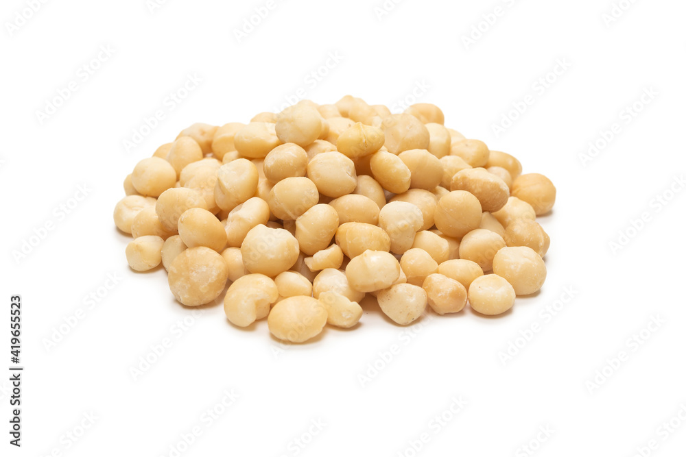 Macadamia nuts isolated on white background. Macadamia nuts isolated on white background.