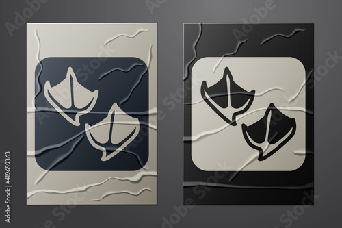 White Seagull paw footprint icon isolated on crumpled paper background. Paper art style. Vector.