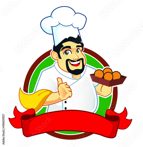 chef logo mascot cartoon in vector