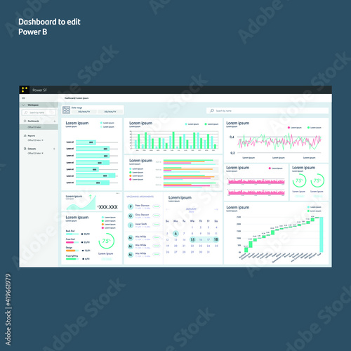 Dashboard graphs power bi design. Report to edit. Deadline graphs. EPS10