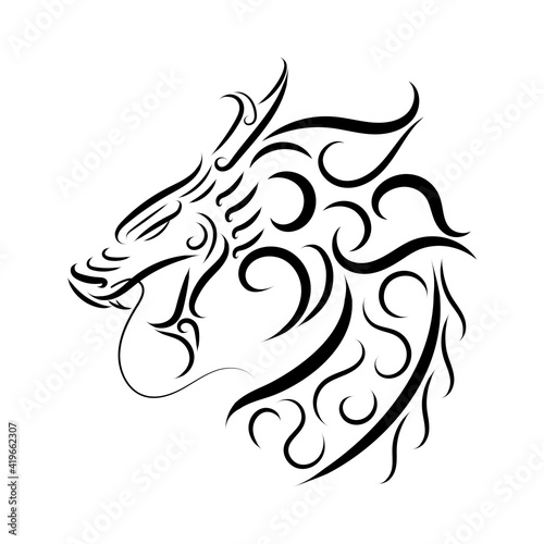 Black and white line art of dragon head. Good use for symbol, mascot, icon, avatar, tattoo, T Shirt design, logo or any design you want.