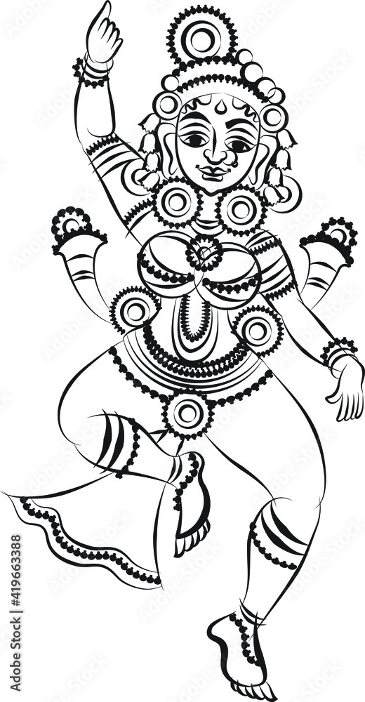 Kalamkari Indian traditional art on linen fabrics. Gopika or Lord's lady servants are drawn in different backgrounds. for textile printing, logo, wallpaper Kalamkari Indian traditional art on linen fabrics. Gopika or Lord's lady servants are drawn in different backgrounds. for textile printing, logo, wallpaper