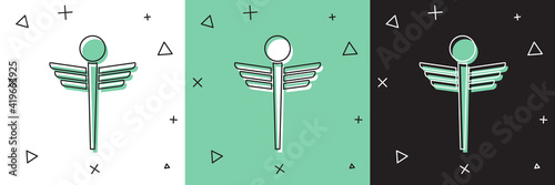 Set Caduceus snake medical symbol icon isolated on white and green, black background. Medicine and health care. Emblem for drugstore or medicine, pharmacy. Vector.