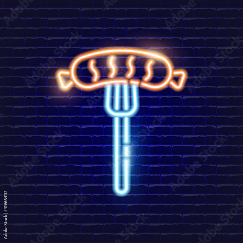 Sausage neon icon. Glowing Vector illustration icon for mobile, web and menu design. Food concept.