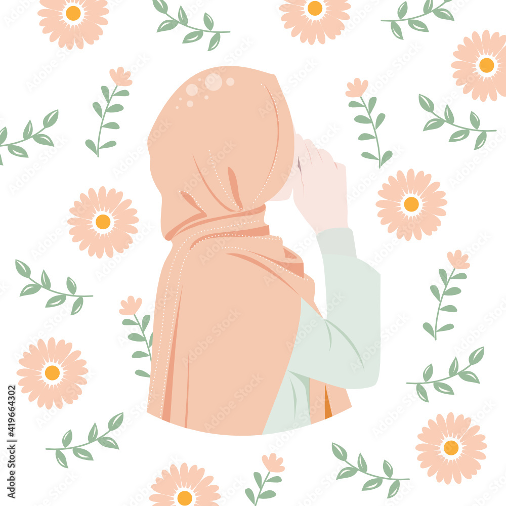 Premium Vector  Young muslim woman wearing hijab with flower aesthetic  profile