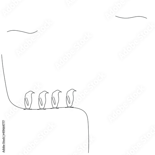 Penguin animal silhouette line drawing, vector illustration