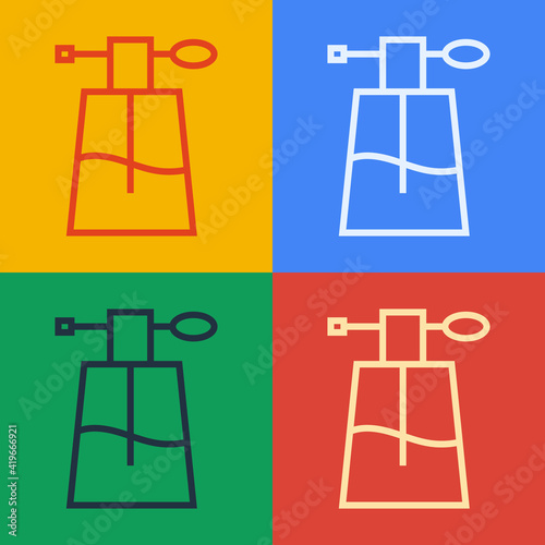 Pop art line Perfume icon isolated on color background. Vector Illustration.
