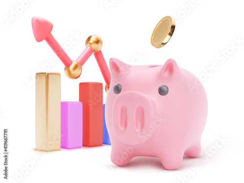 Large piggy bank. Piglet and coins. Money saving or accumulating, Financial services, Deposit concept. Isolated vector illustration for banner, poster, advertising.