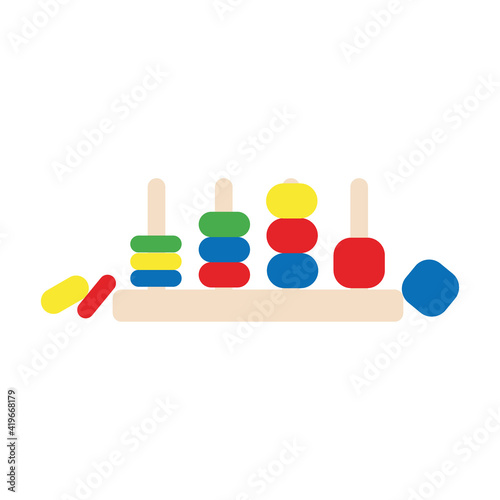 Pyramid sorter. Wooden educational toy for kids. Montessori system for early childhood development. Vivid elements that will help develop fine motor skills of hands and analytical thinking.