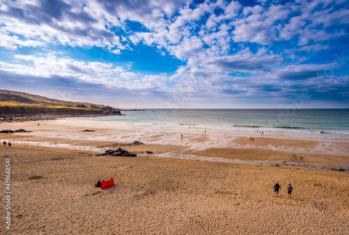 Porthmeor beach in St Ives, Cornwall, is a fairly exposed beach break that has fairly consistent surf and can work at any time of the year. photo