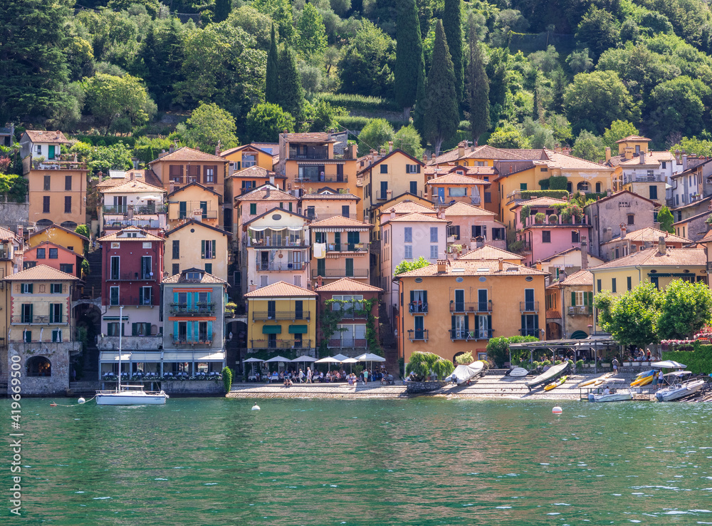 colorful houses of the picturesque village overlooking the Como lake.Varenna, Lombardy, Italy.