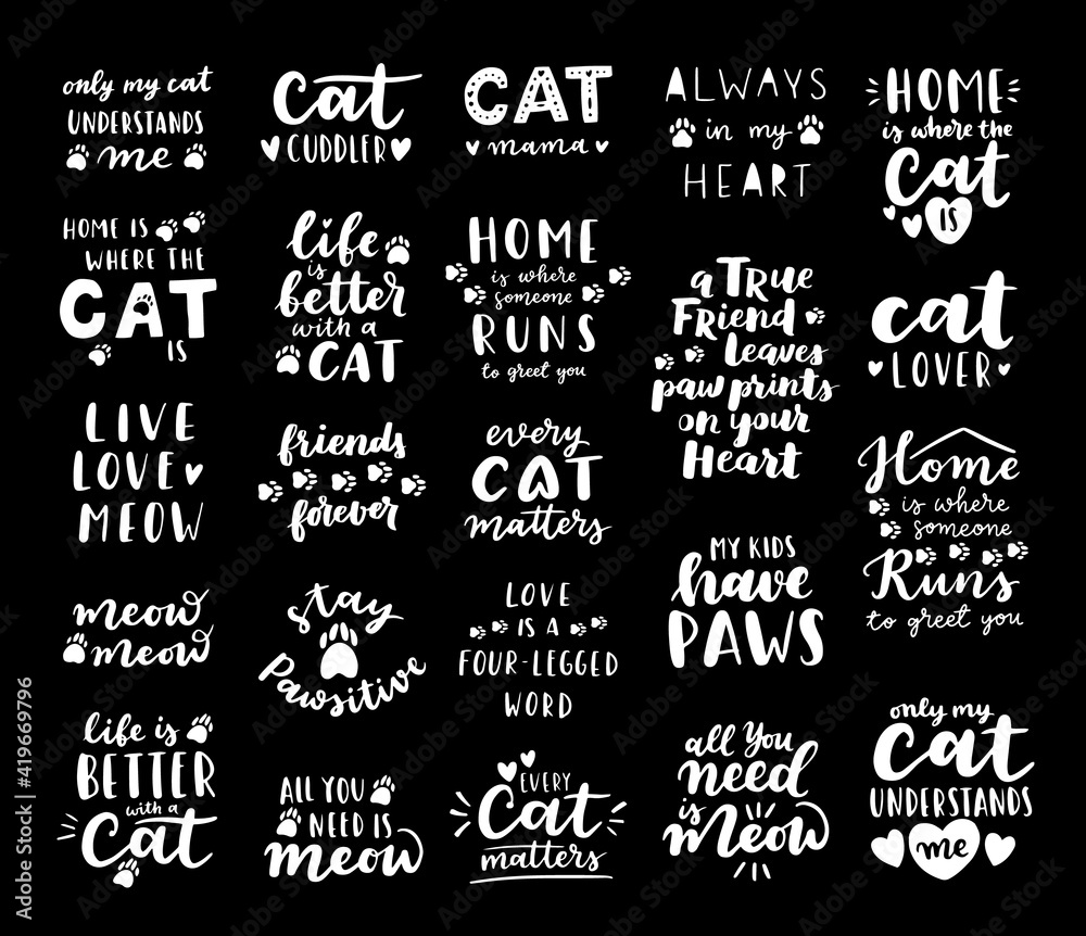 Vecteur Stock Cat phrase black and white poster. Inspirational quotes about cat, and domestical