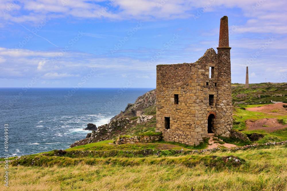 Old Tin Mines on the Cliffs at Botallack in Cornwall