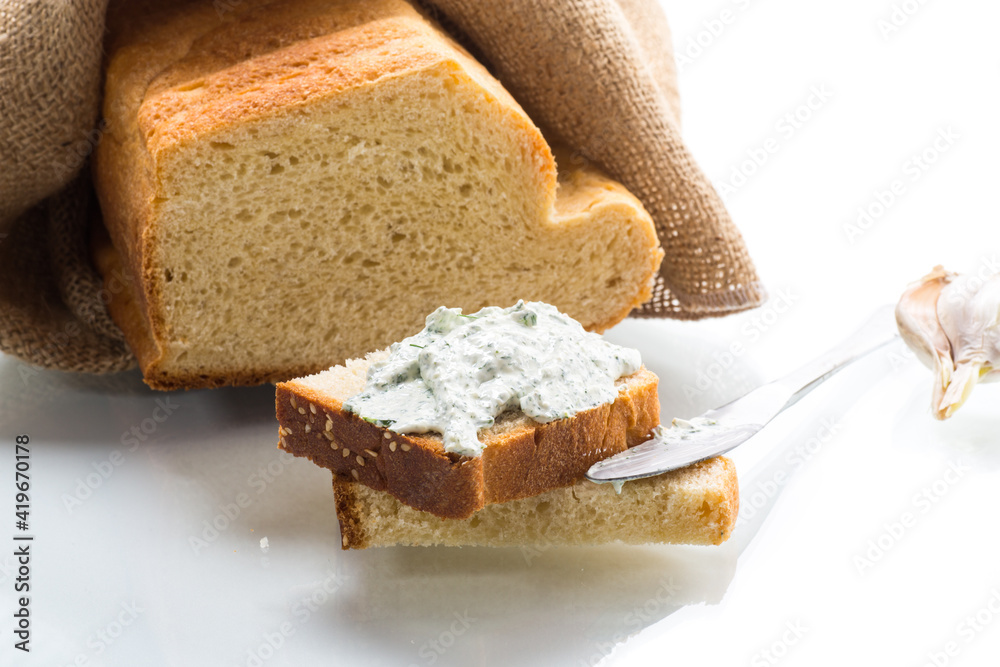 homemade salted curd spread with herbs and garlic homemade salted curd spread with herbs and garlic