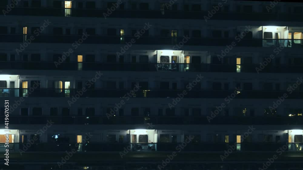 close-up ship with passengers in motion. night view ship with passengers close-up ship with passengers in motion. night view ship with passengers