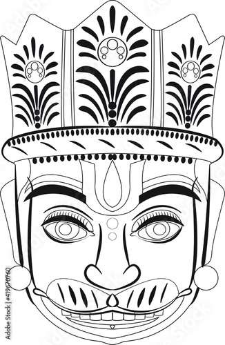 Monkeyface god of power, lord Hanuman or Bajaragbali. Drawn in Indian folk art Pinguli style. for textile printing, logo, wallpaper	
