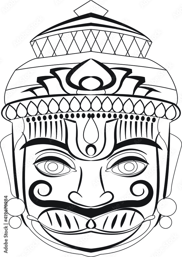 Obraz premium Monkeyface god of power, lord Hanuman or Bajaragbali. Drawn in Indian folk art Pinguli style. for textile printing, logo, wallpaper