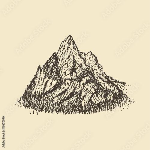 A mountain view, hand drawn illustration in vector