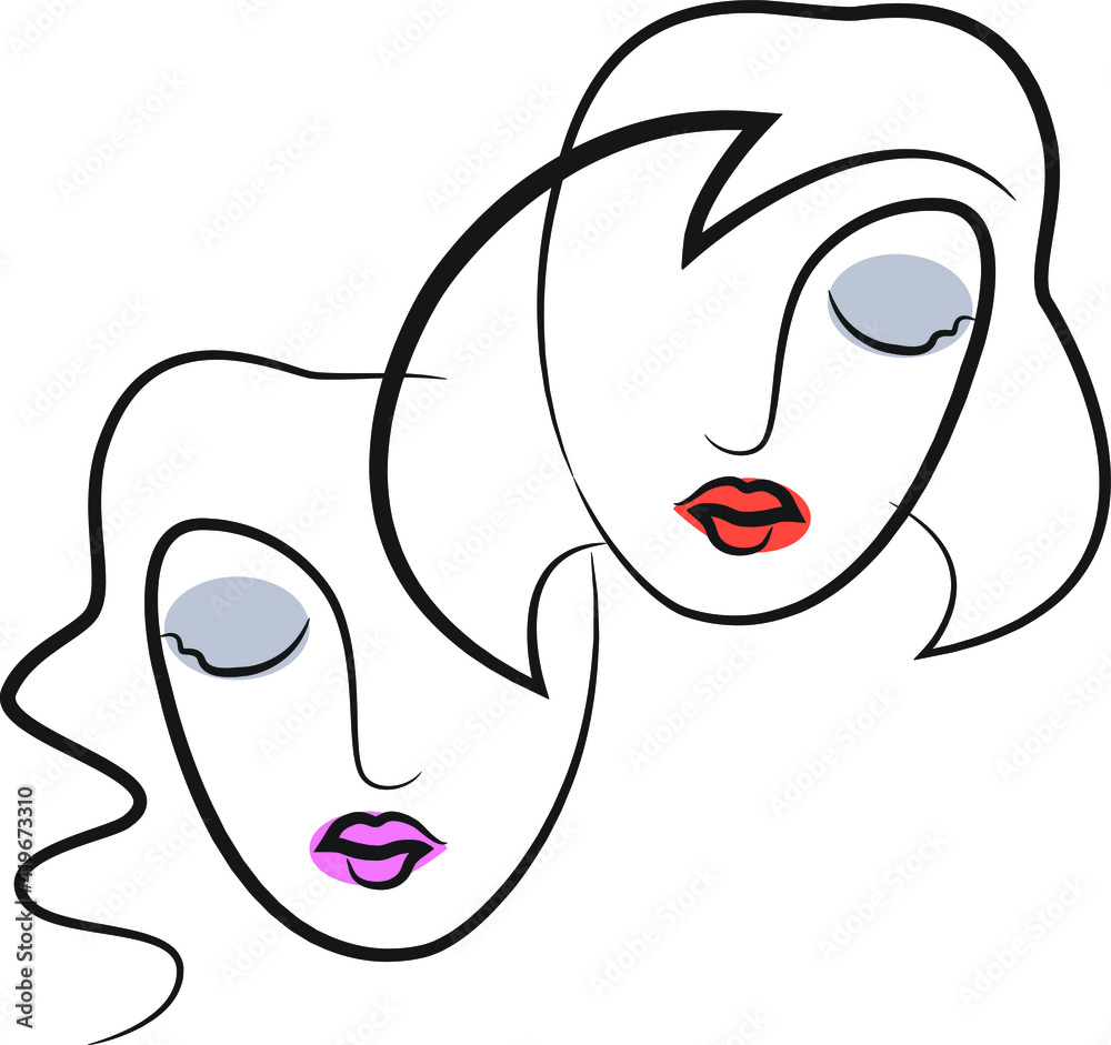 Face, one-line drawing. minimalist style, for textile printing Face, one-line drawing. minimalist style, for textile printing
