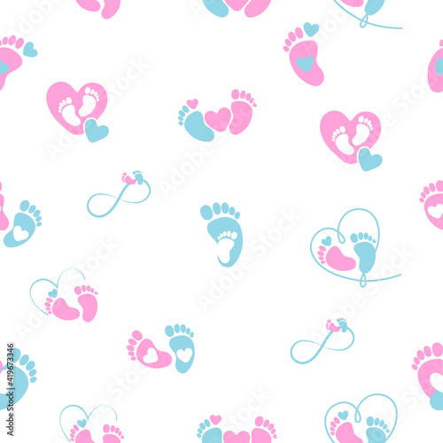 Set of footprint, vector seamless pattern illustration 
