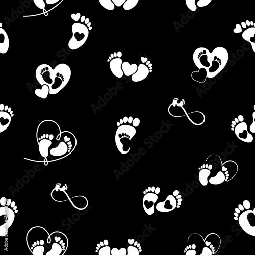Set of footprint, vector seamless pattern illustration 