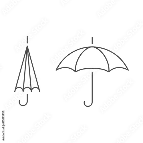 Umbrella outline linear empty open close icon sign vector illustration.