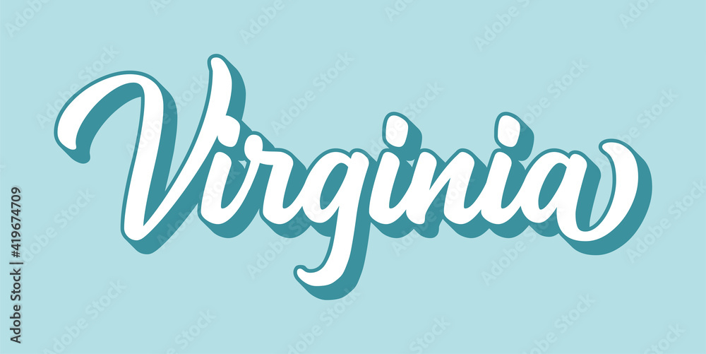 Hand sketched VIRGINIA text. 3D vintage, retro lettering for poster, sticker, flyer, header, card, clothing, wear