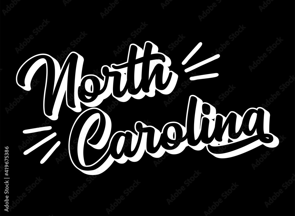 Hand sketched NORTH CAROLINA text. 3D vintage, retro lettering for poster, sticker, flyer, header, card, clothing, wear