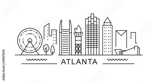 Atlanta minimal style City Outline Skyline with Typographic. Vector cityscape with famous landmarks. Illustration for prints on bags, posters, cards.  photo
