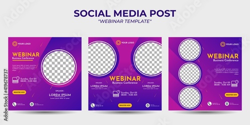 Creative design collection of social media story post templates on a dark pink and dark purple gradient background. It is suitable for business webinar, marketing webinar, online class program, etc.