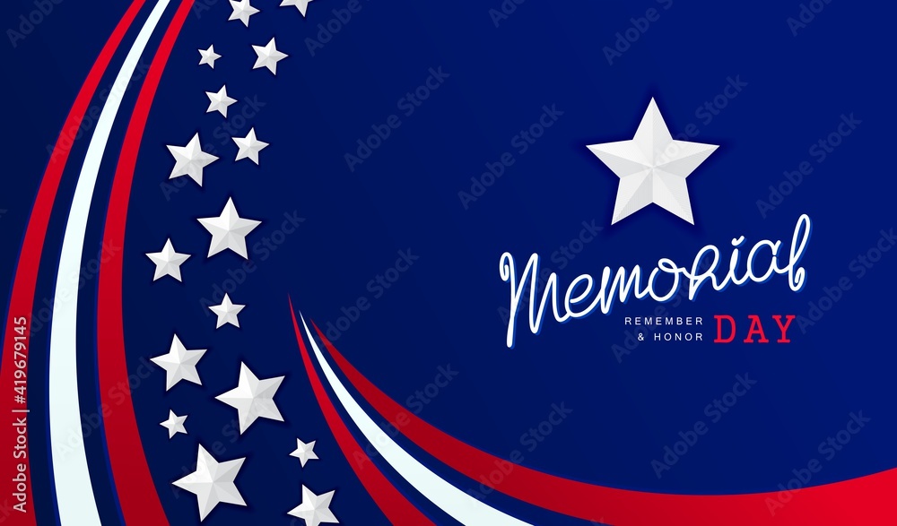 Memorial Day. National USA holiday. United States of America patriotic background design. Composition of stripes and stars. Vector template