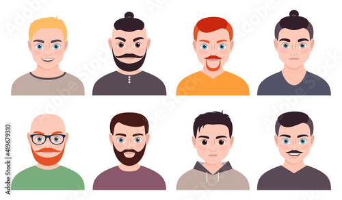male avatars, portraits. collection of icons. vector illustration.