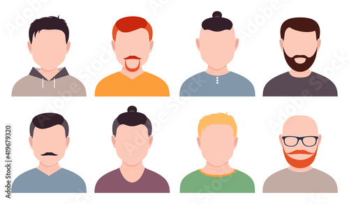 male avatars, portraits without face. vector illustration.