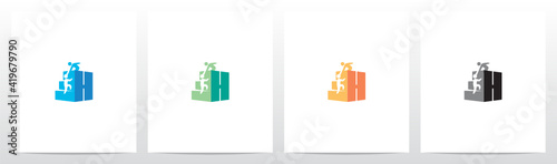 Two People Climbing Letter Logo Design H